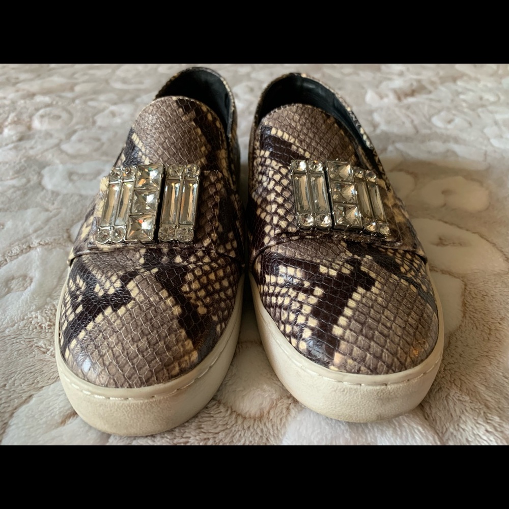 Michael Kors snakeskin slip ins with gems